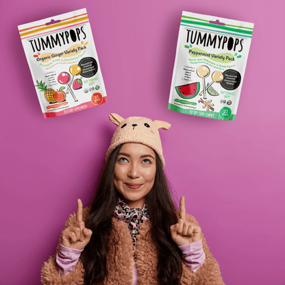 Tummydrops Savings Bundle featuring assorted natural soothing drops in a clear package with multiple Tummydrops bottles.