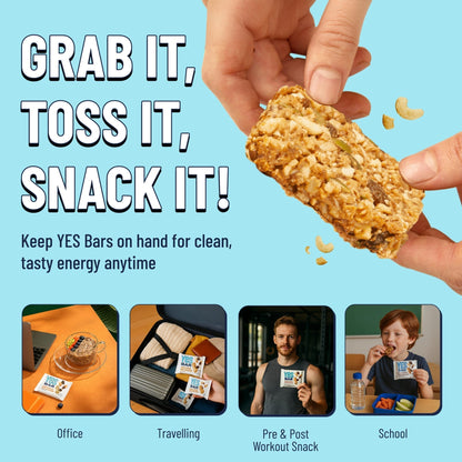 Six YES BAR Apple Cinnamon Crisp snack bars with apple and cinnamon flavor in a 6-pack packaging.
