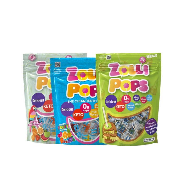 Zolli Candy Bundle - Sugar-Free Candy Tooth-Friendly Lollipop Assortment, 3 Bags