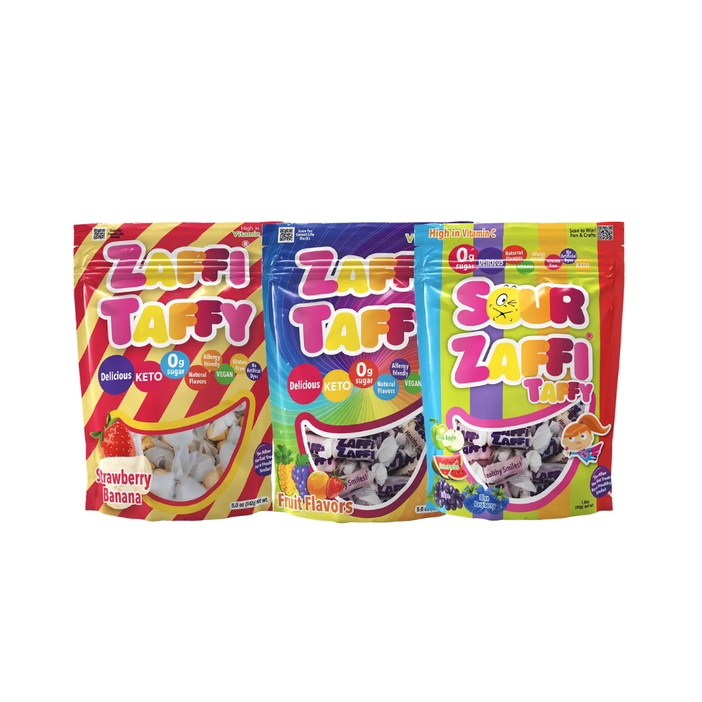 Zolli Candy Zaffi Taffy Bundle - Sugar-Free Candy Tooth-Friendly Taffy Assortment, 3 Bags Candy Zollicandy 