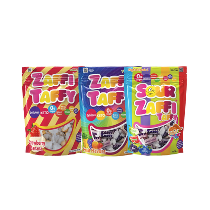 Zolli Candy Zaffi Taffy Bundle - Sugar-Free Candy Tooth-Friendly Taffy Assortment, 3 Bags Candy Zollicandy 