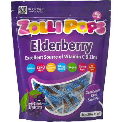 Zollicandy Zollipops sugar-free winter wellness treat bundle with vitamin C and elderberry, featuring colorful candy lollipops.